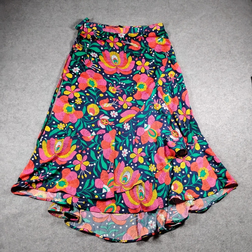 SUMMERSALT Women's Navy Floral Ruffle High Low Wrap Midi Skirt Size L